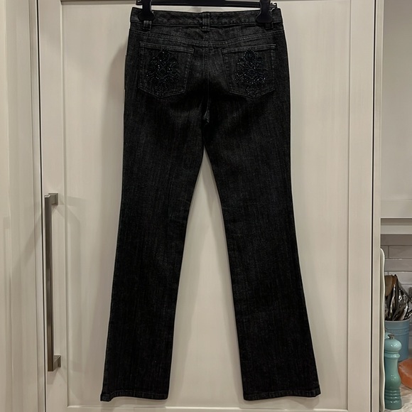 NWT Michael Kors dark grey flared midrise jeans with black rhinestone pockets - Picture 6 of 10